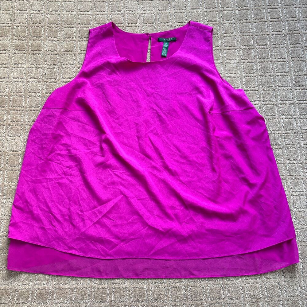 Lauren Ralph Lauren Sleeveless Blouse Women's 3X Fuchsia Silky Career Work NWT